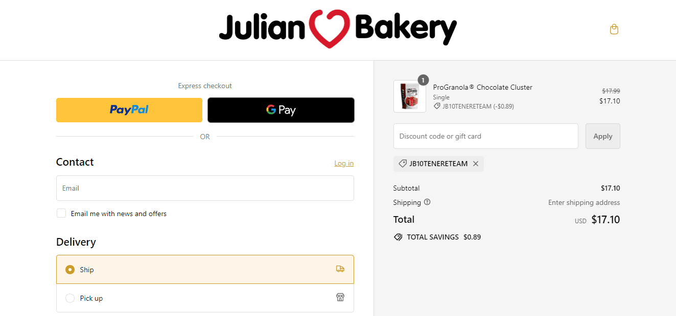 Julian Bakery apply coupon code